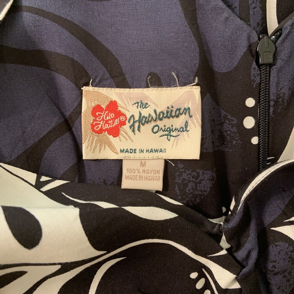 Vintage Hilo Hattie Womens Midi Dress Made in Hawaii Black White Size M Ruffle - Picture 9 of 11